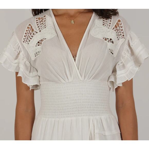 Iro Dress 6 Mapple Smocked Ruffle Mini Lace White Boho Chic Feminine Flowy - Picture 4 of 13